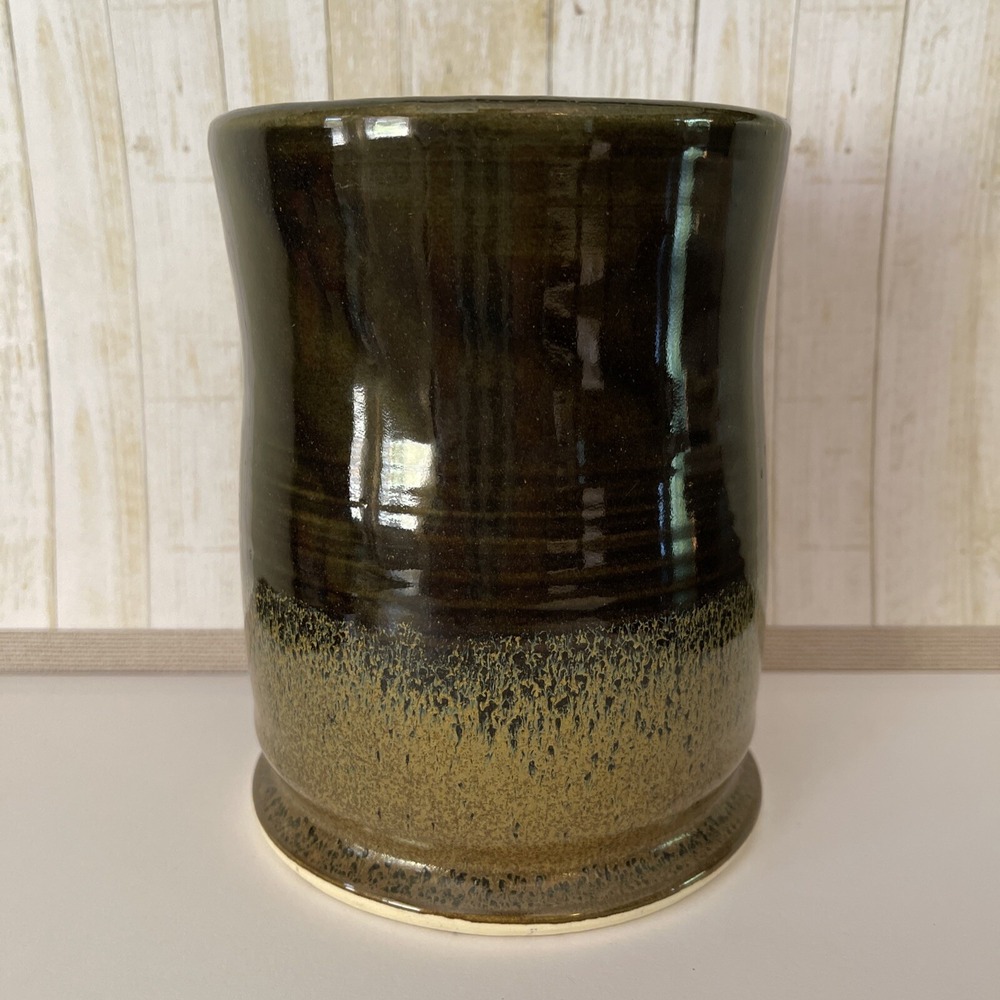 Vtg‎ Studio Art Pottery Vase Signed L Wood Earth Tones Speckled Farmhouse Decor